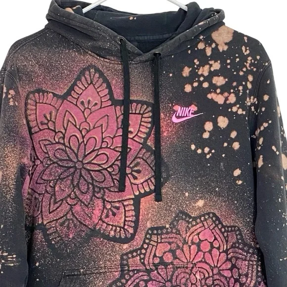 Nike Hoodie Sweatshirt Mens Size Medium Unisex Black Pullover Floral Mandala - Picture 3 of 11